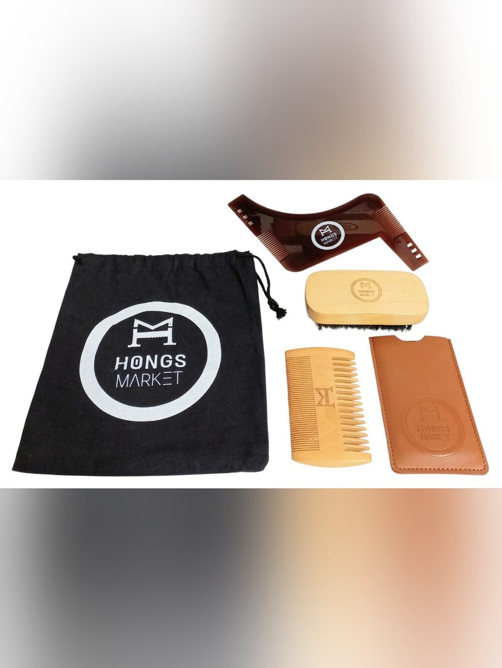Beard Care Grooming Kit Shaping Template, Coarse/Fine Wooden Grooming Comb & Bag